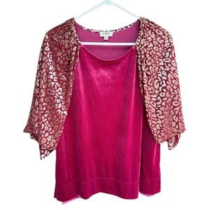 Umgee Pink Velvet Top with Metallic Animal Print Kimono Overlay